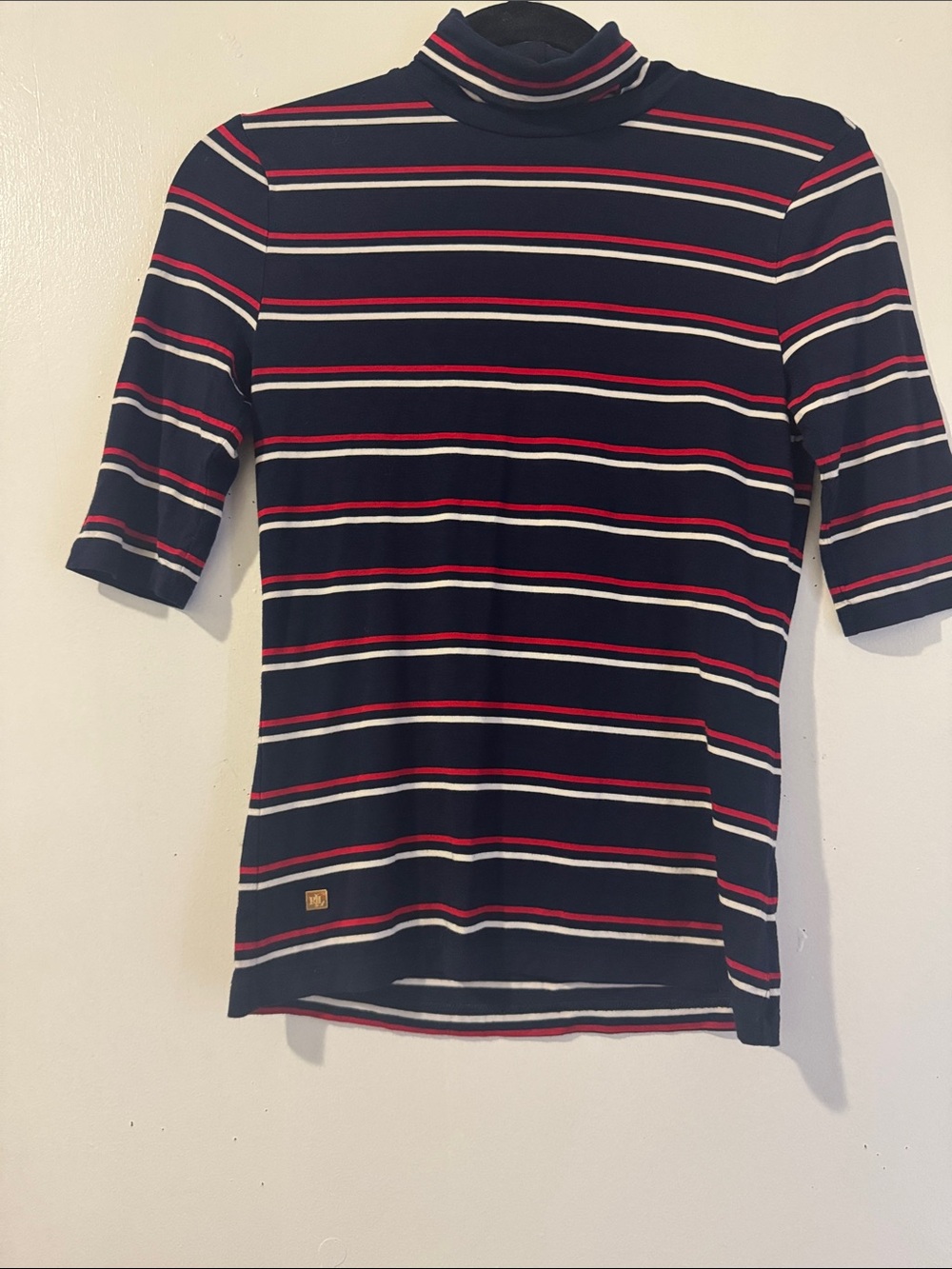 Striped Turtleneck Top in Navy, White & Red